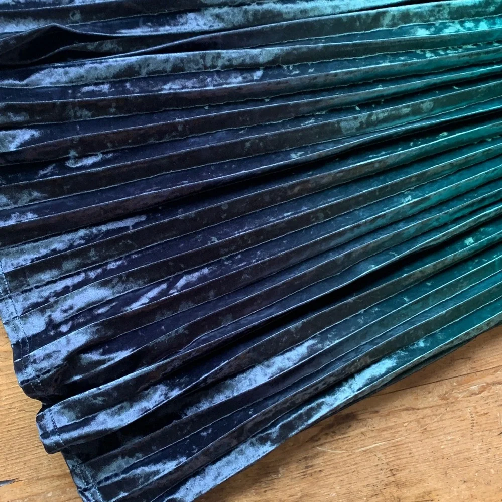 Modcloth Velvet Green Fades Blue Pleated MIDI Skirt - Picture 9 of 16
